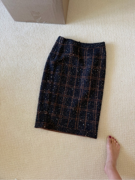 D. Exterior italy Dresses & Skirts - D. Exterior Classic Navy Plaid Tweed Pencil Skirt - Women's
